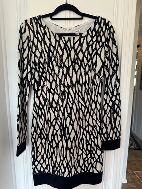 Cache Black and White Abstract Print Mini Dress